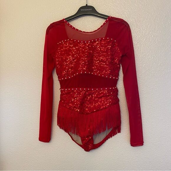 WEISSMAN Elite Dance Costume red fringe Tell Me You Love Me SQ13193 LC child - Picture 2 of 10